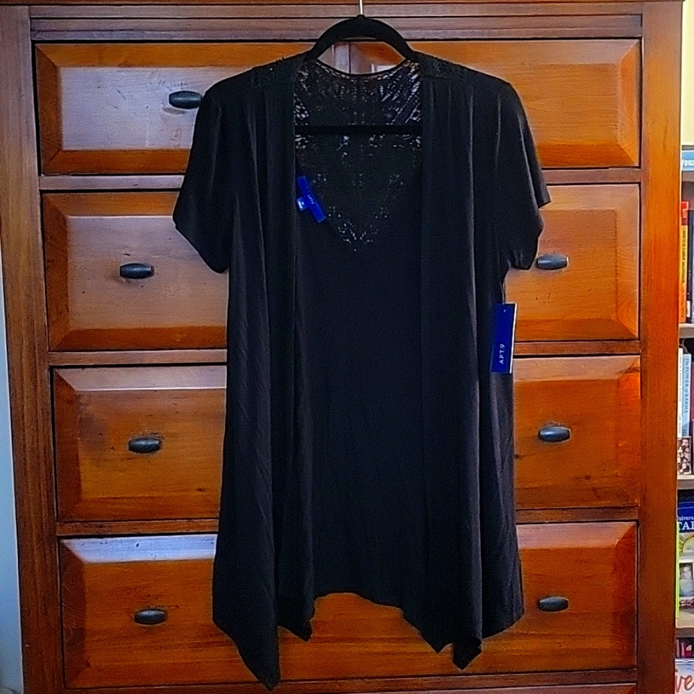 NWT APT. 9 Black Short Sleeved Cardigan with Lace Detail